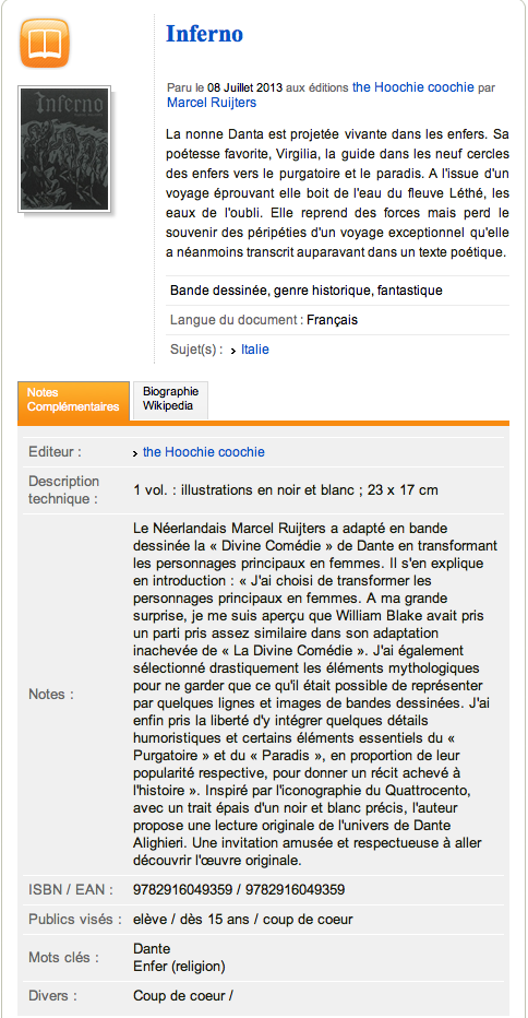 Inferno en coup de coeur sur le site de L@BD